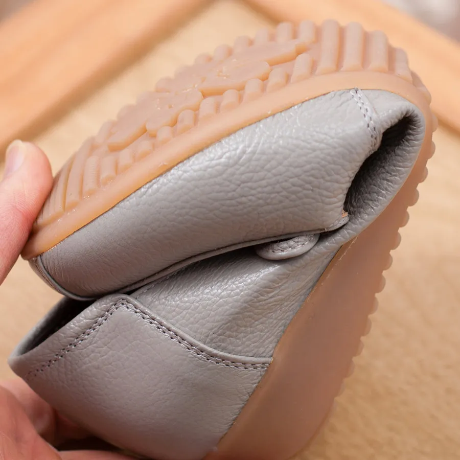 Women Comfortable Leather Slip-On Flats Shoes with Bow and Non-Slip Sole