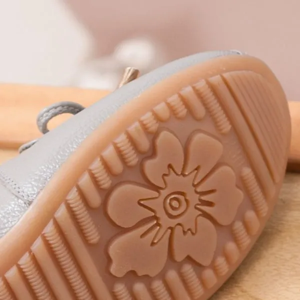 Women Comfortable Leather Slip-On Flats Shoes with Bow and Non-Slip Sole