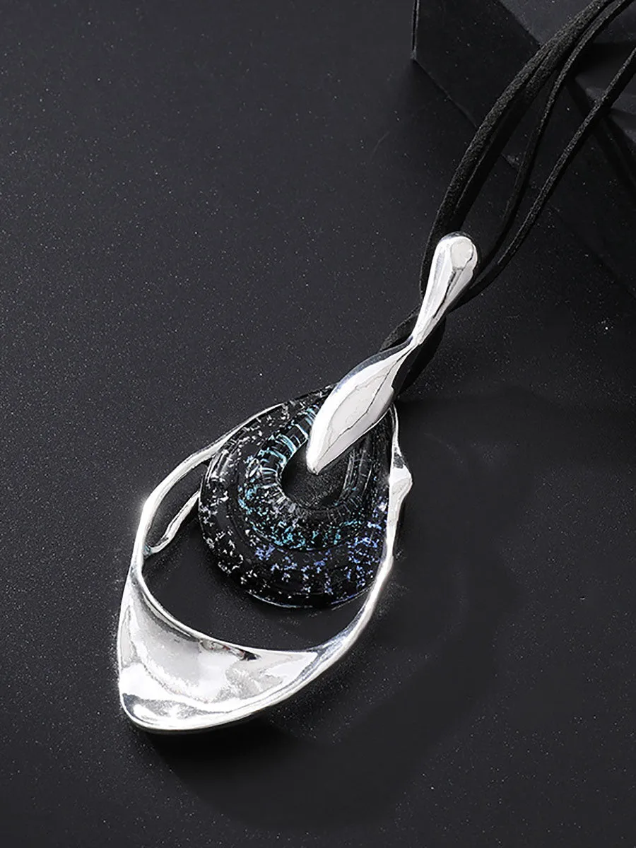 Women Fashion Geometric Alloy Sweater Necklace