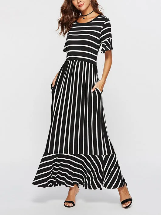 Women Fashion Short Sleeve Striped Dress