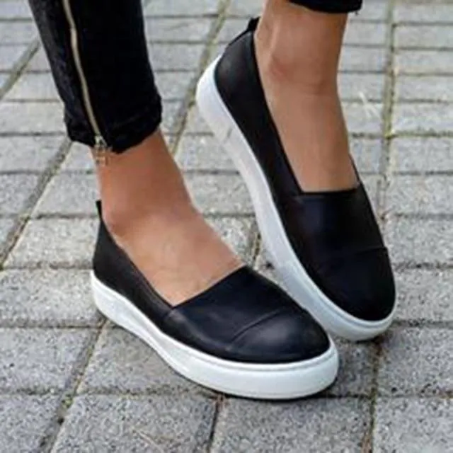 Women Leather Loafers slip-on ballet flats white black Shoes