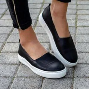 Women Leather Loafers slip-on ballet flats white black Shoes