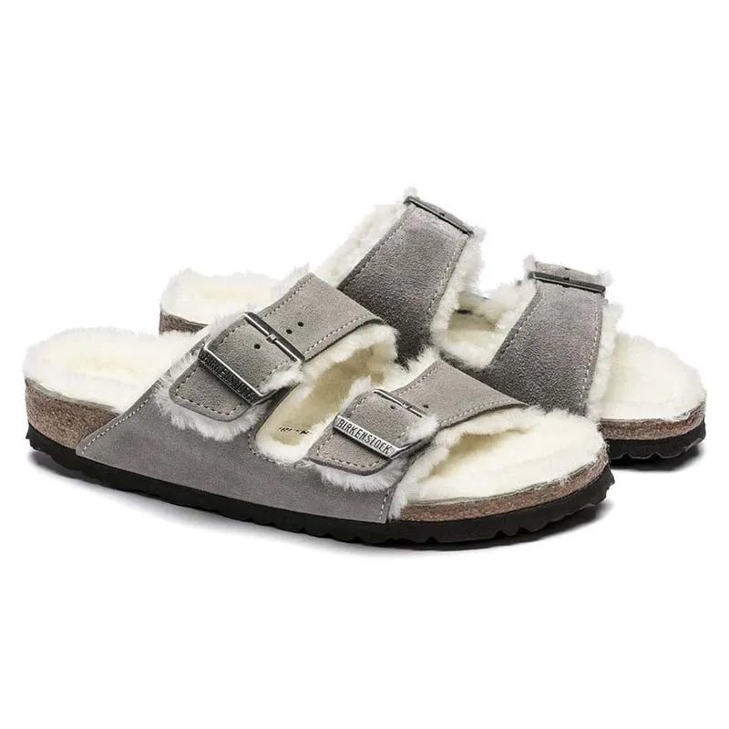 Women's Arizona Shearling Sandals in Stone Coin