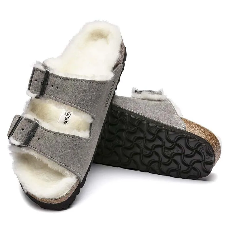Women's Arizona Shearling Sandals in Stone Coin
