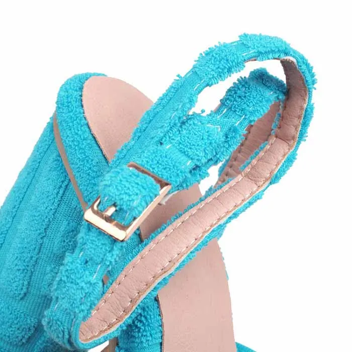 Women's Bow Knot Heeled Terry cloth Sandals Bridal Wedding Strap Chunky Heels