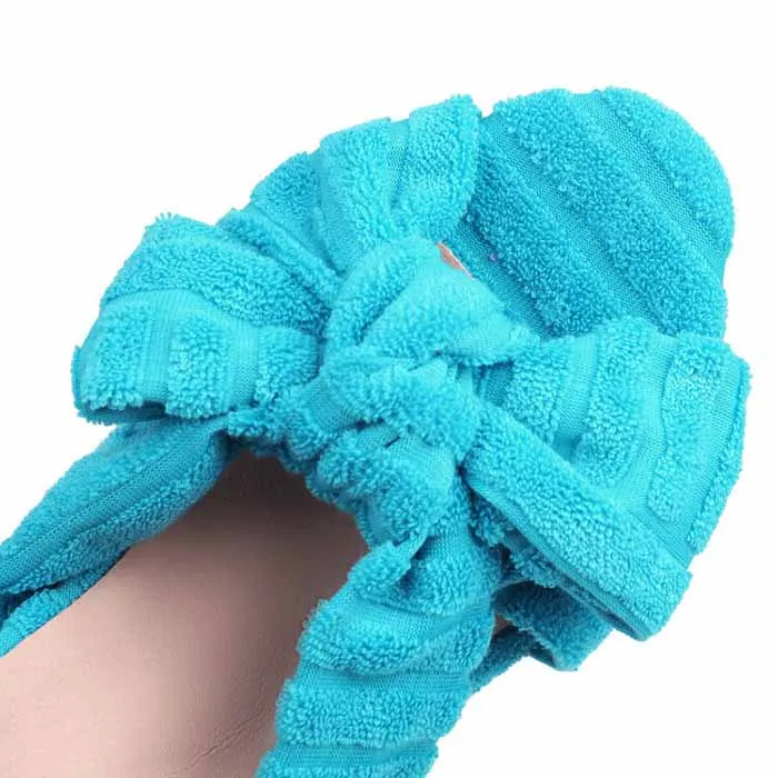 Women's Bow Knot Heeled Terry cloth Sandals Bridal Wedding Strap Chunky Heels