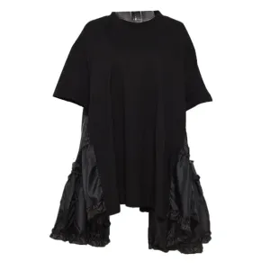 Women's Half Sleeve Pleated Split Joint Loose Dress Round Neck Over Sized Dress