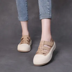 Women's Leather Sports Sandals Velcro Flat Roman Shoes