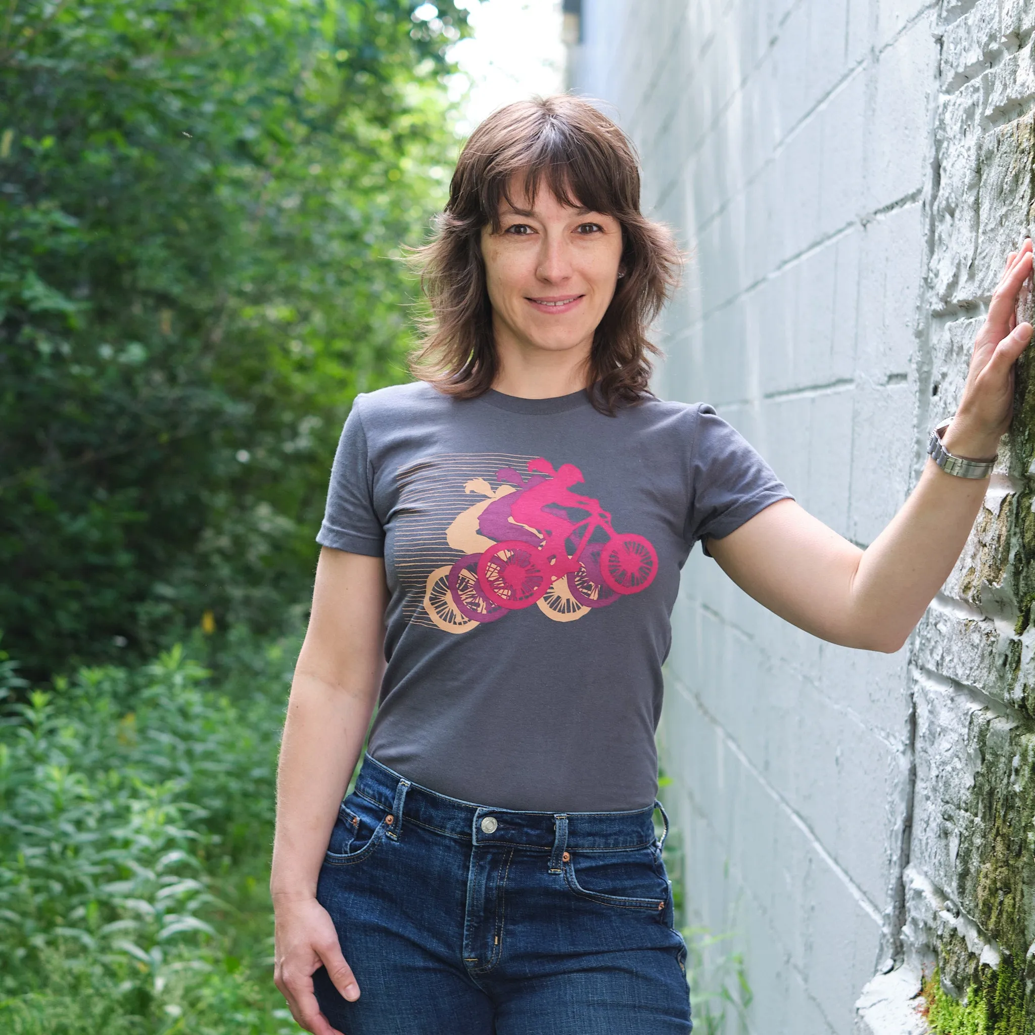 Women's Mountain  Bike Tee, Asphalt Ponytail - Final Sale