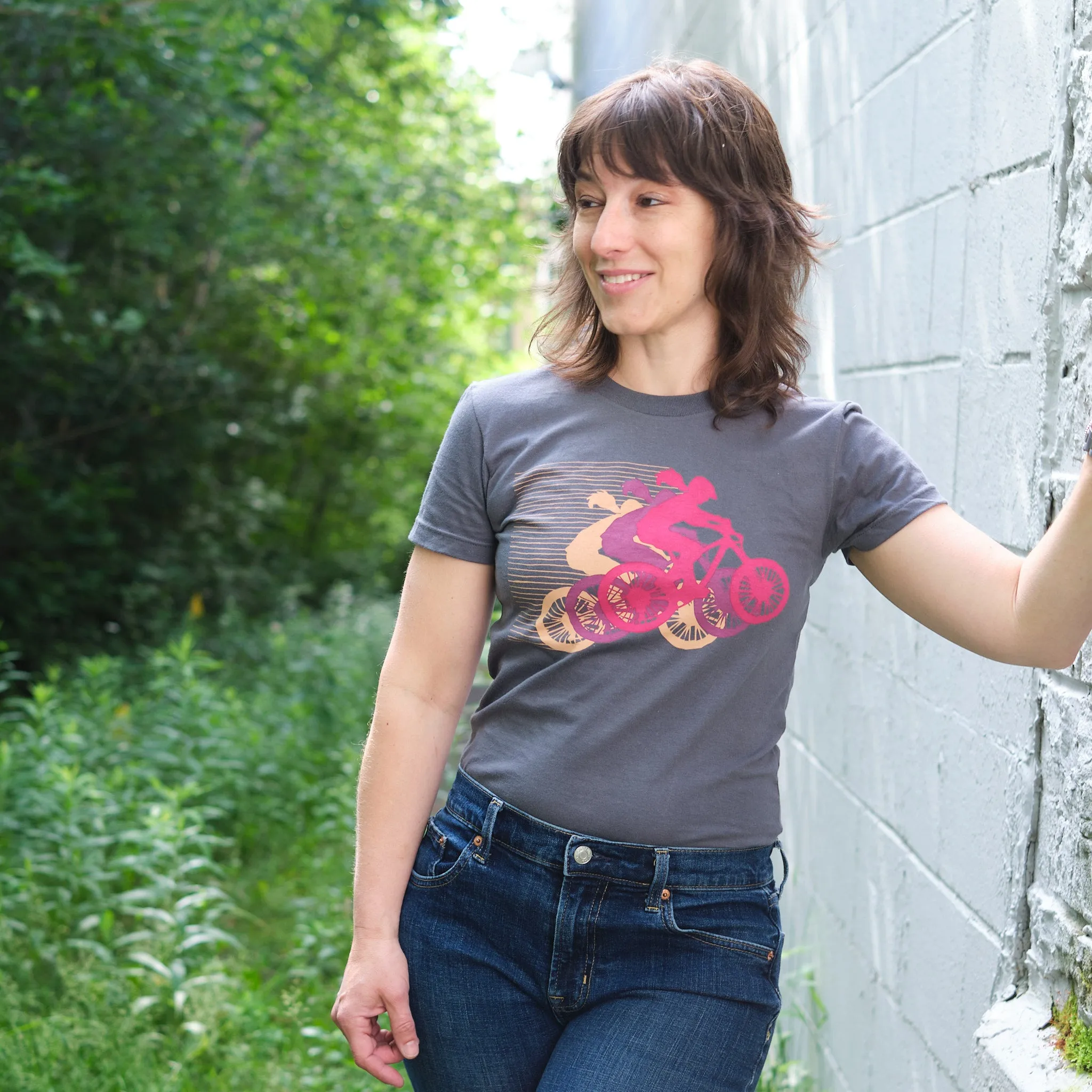 Women's Mountain  Bike Tee, Asphalt Ponytail - Final Sale