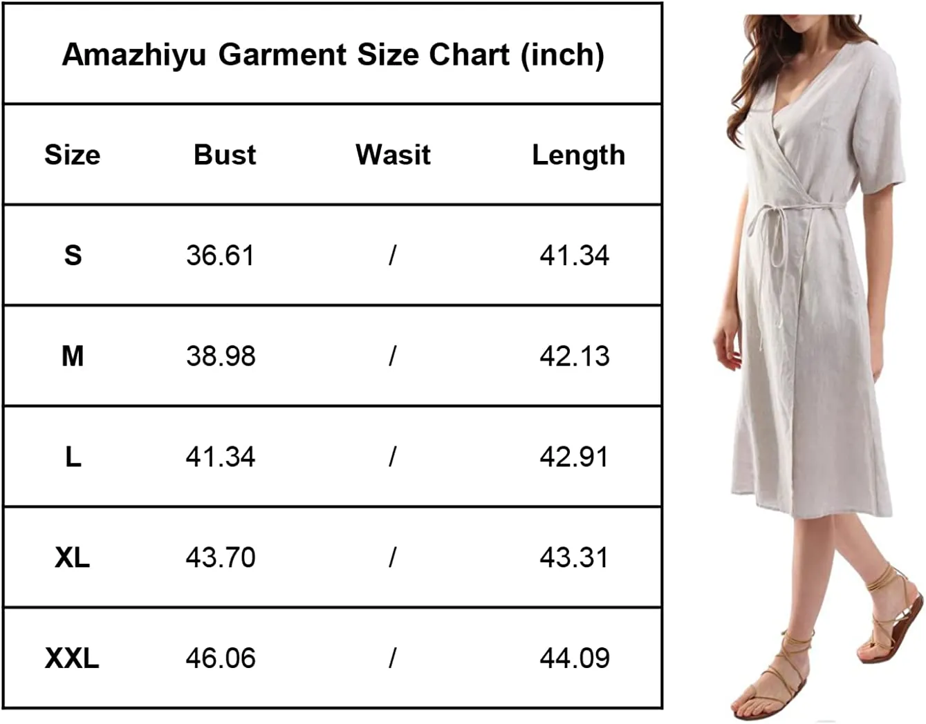 Womens Pure Linen Summer Short Sleeve Wrap Midi Dresses