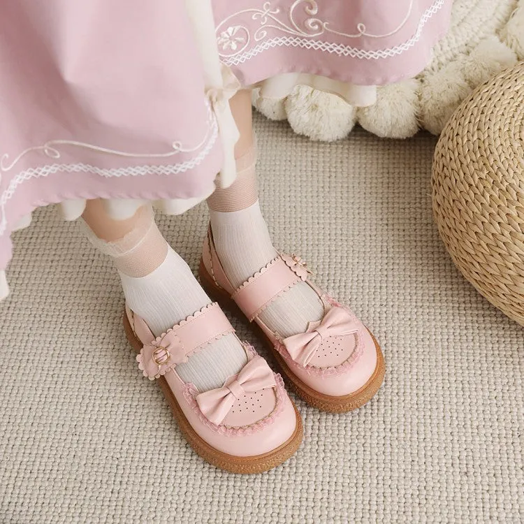 Women's's Lolita Round Toe Butterfly Knot Shallow Flat Sandals