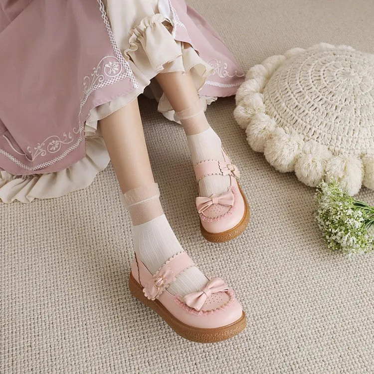Women's's Lolita Round Toe Butterfly Knot Shallow Flat Sandals