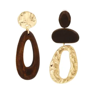 Wood & 18K Gold-Plated Geometric Mismatched Drop Earrings