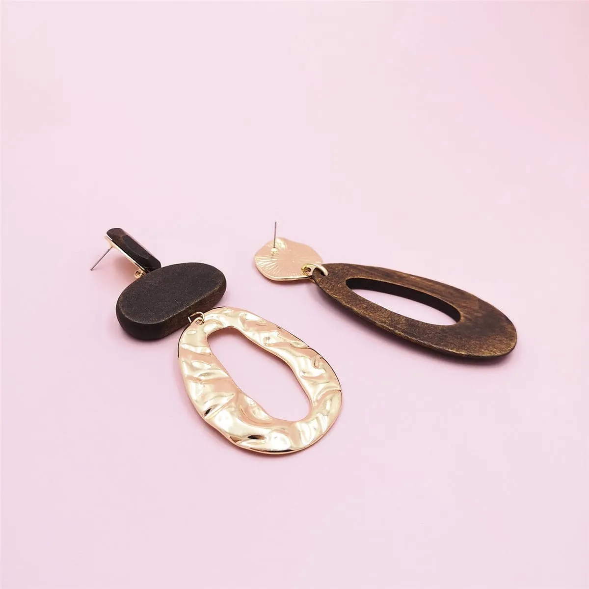 Wood & 18K Gold-Plated Geometric Mismatched Drop Earrings