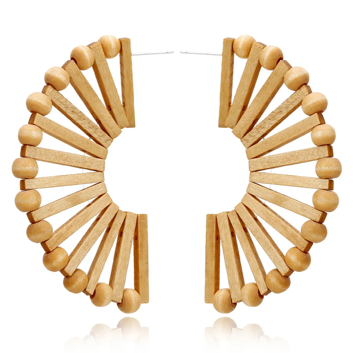 Wood & Silver-Plated Fan Huggie Earrings