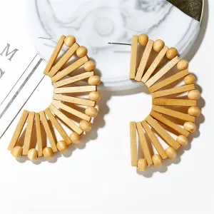 Wood & Silver-Plated Fan Huggie Earrings