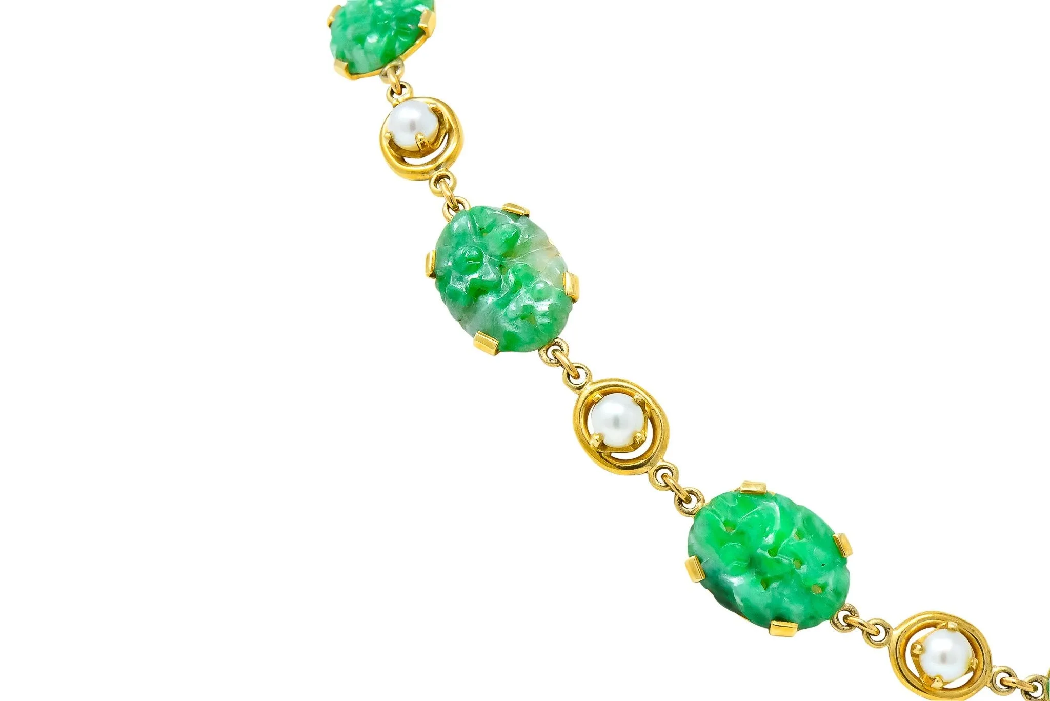 Wordley Alsopp & Bliss 1940's Retro Jade Pearl 14 Karat Link Necklace