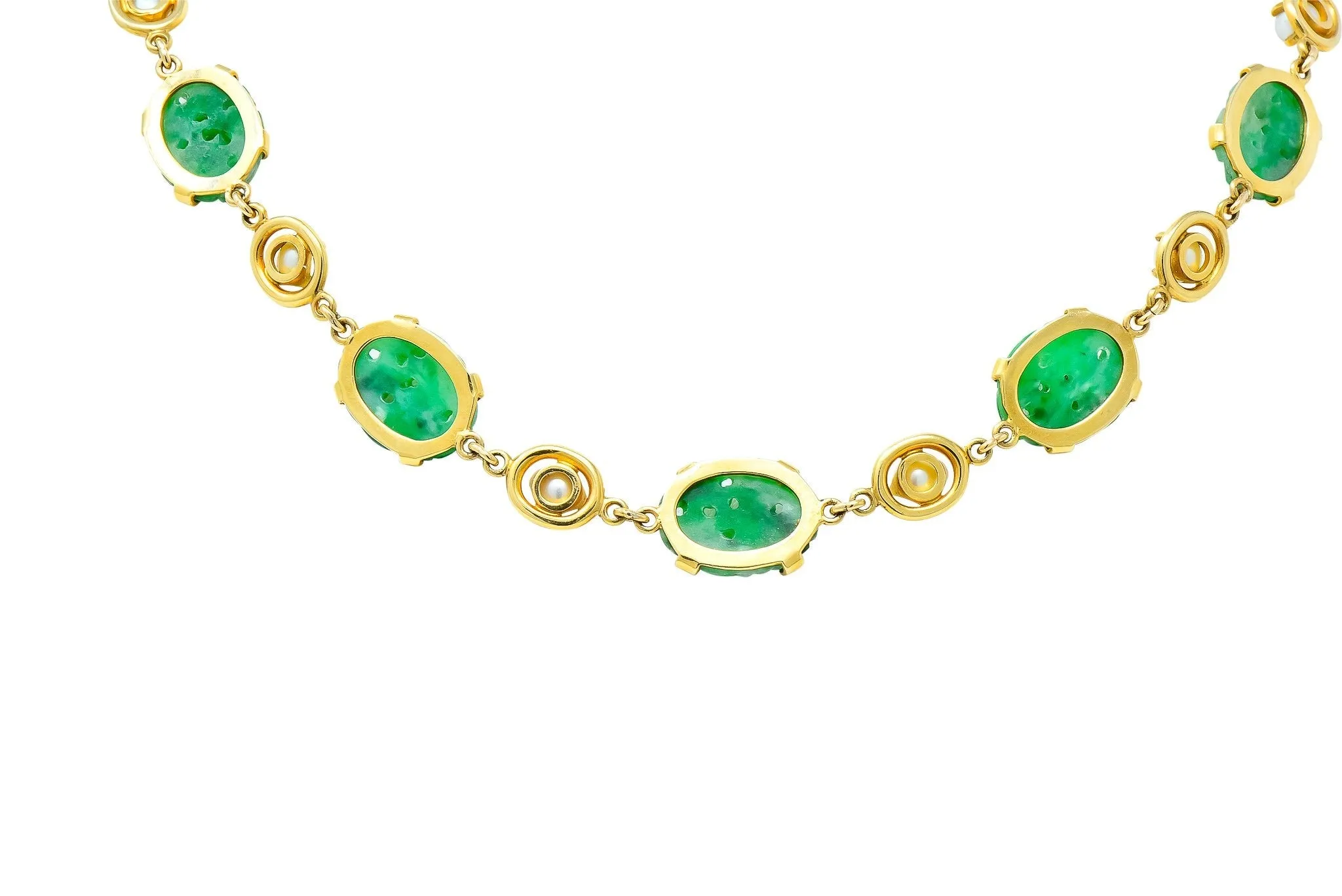 Wordley Alsopp & Bliss 1940's Retro Jade Pearl 14 Karat Link Necklace