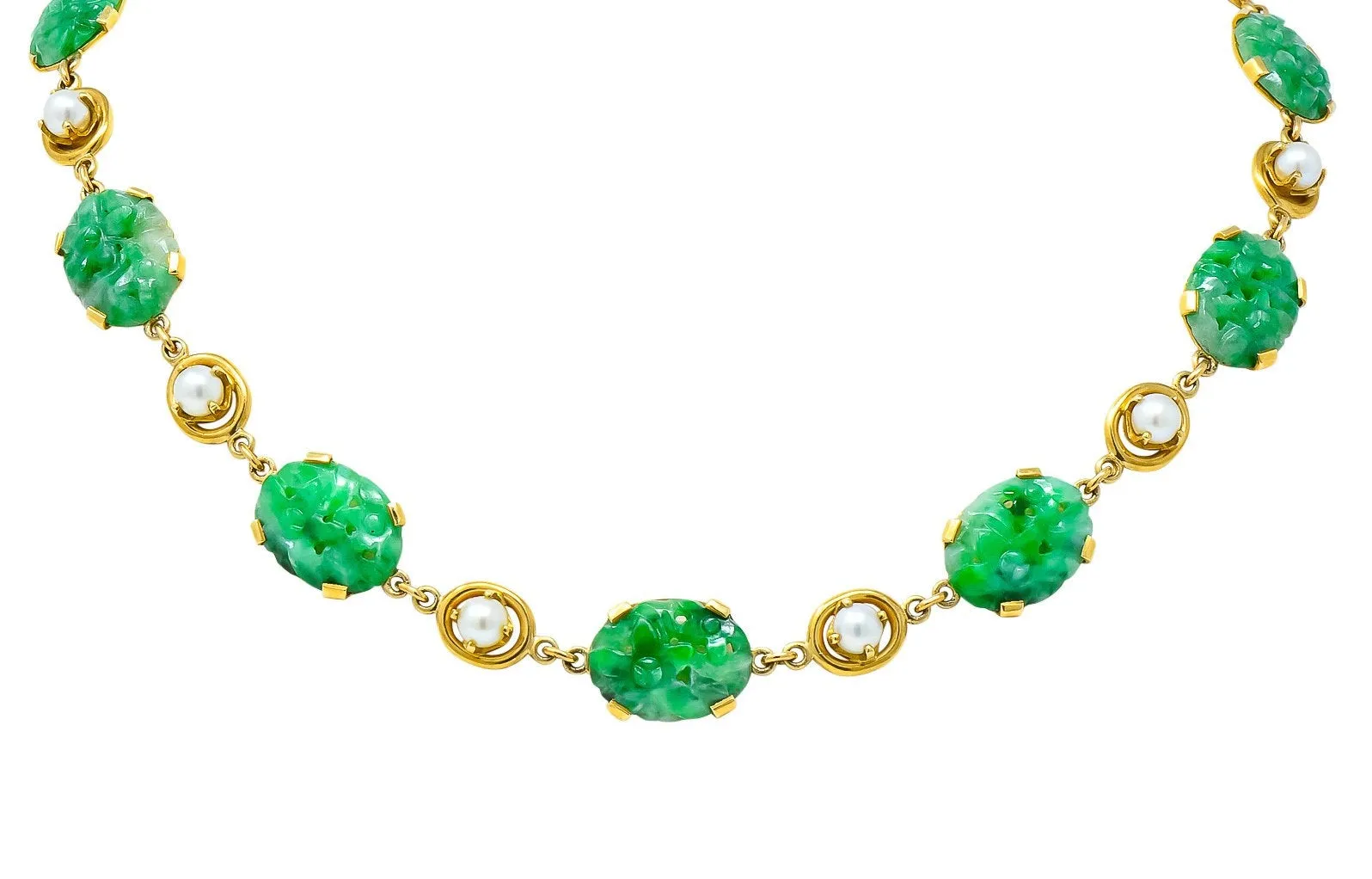 Wordley Alsopp & Bliss 1940's Retro Jade Pearl 14 Karat Link Necklace