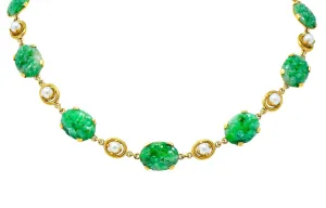 Wordley Alsopp & Bliss 1940's Retro Jade Pearl 14 Karat Link Necklace