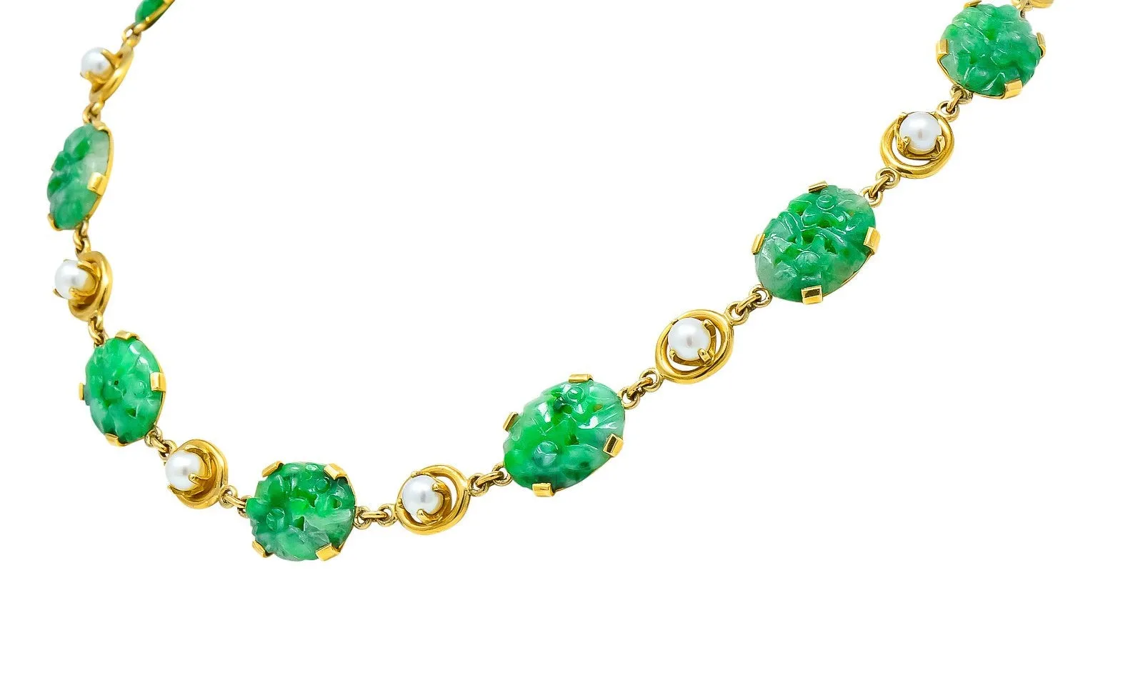 Wordley Alsopp & Bliss 1940's Retro Jade Pearl 14 Karat Link Necklace
