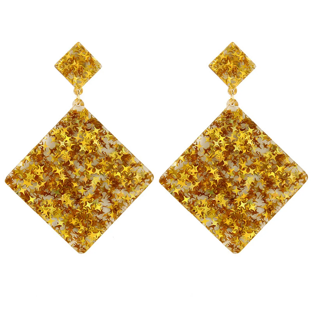 Yellow Resin & 18K Gold-Plated Star Rhombus Earrings