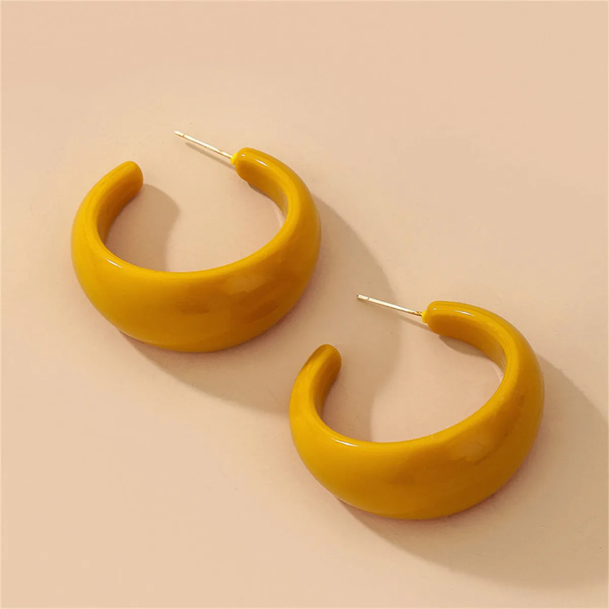 Yellow Resin & Silver-Plated Chunky C-Shaped Huggie Earrings