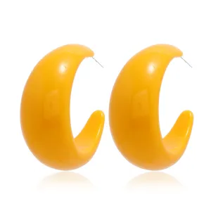 Yellow Resin & Silver-Plated Chunky C-Shaped Huggie Earrings